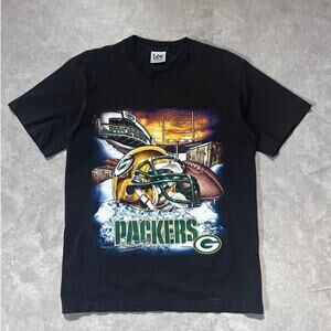 90s Vintage Green Bay Packers Lee Sport Black T Shirt Size M
